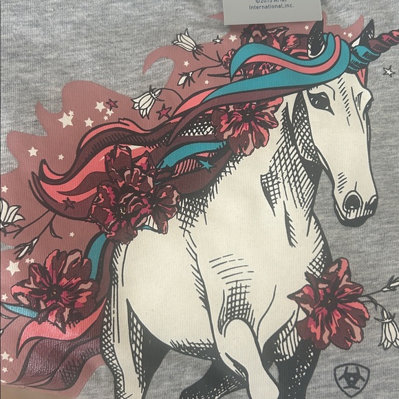 NWT-Ariat Girls Gray Unicorn Long Sleeve Organic Cotton Tee- 10037353-Medium/10 - Picture 4 of 7